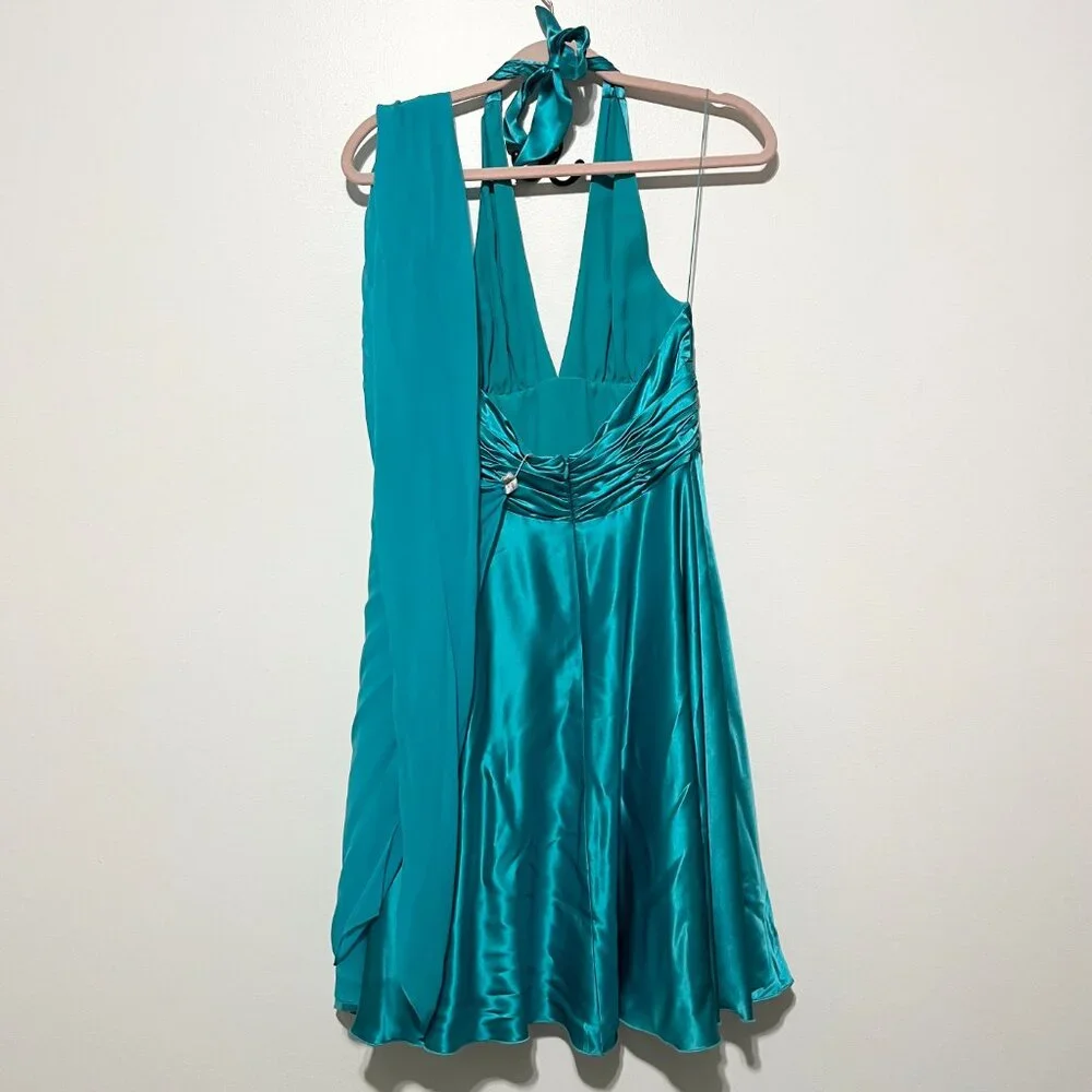 Papell Boutique Silk Halter Babydoll Dress 6P Blue Y2K Fairy Mermaid Gala HOCO